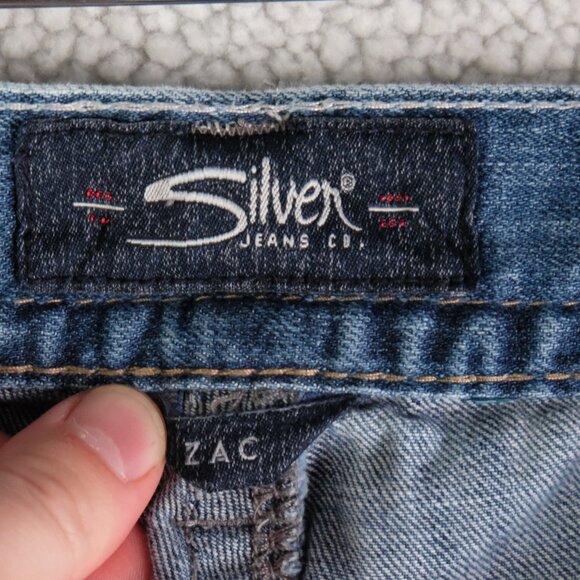 Silver Jeans Mens 34X32 Zac Relaxed Fit Straight Stone Wash Flap Pockets Retro - Picture 9 of 12